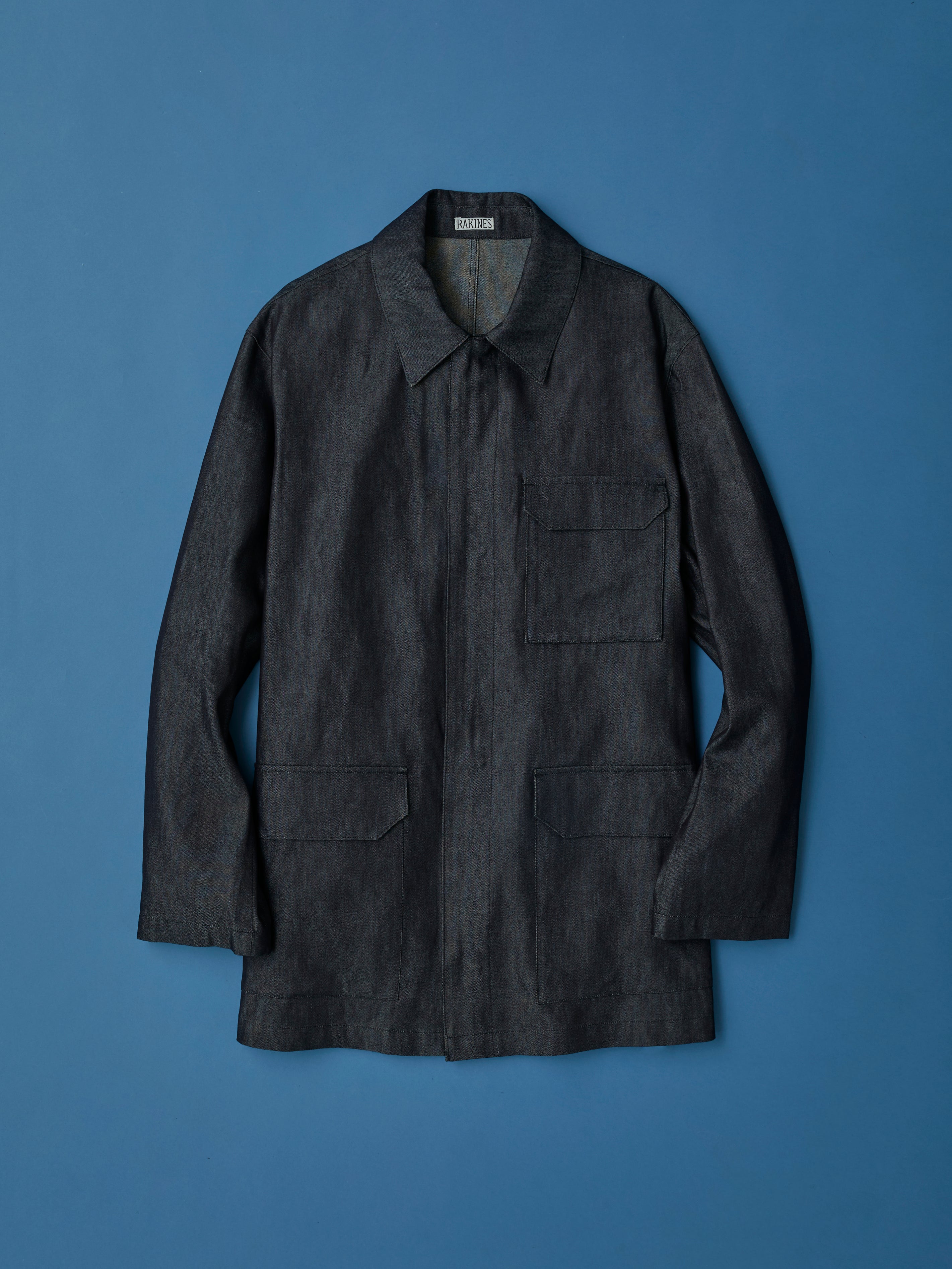 Silk denim Zip coverall（Shiny navy）