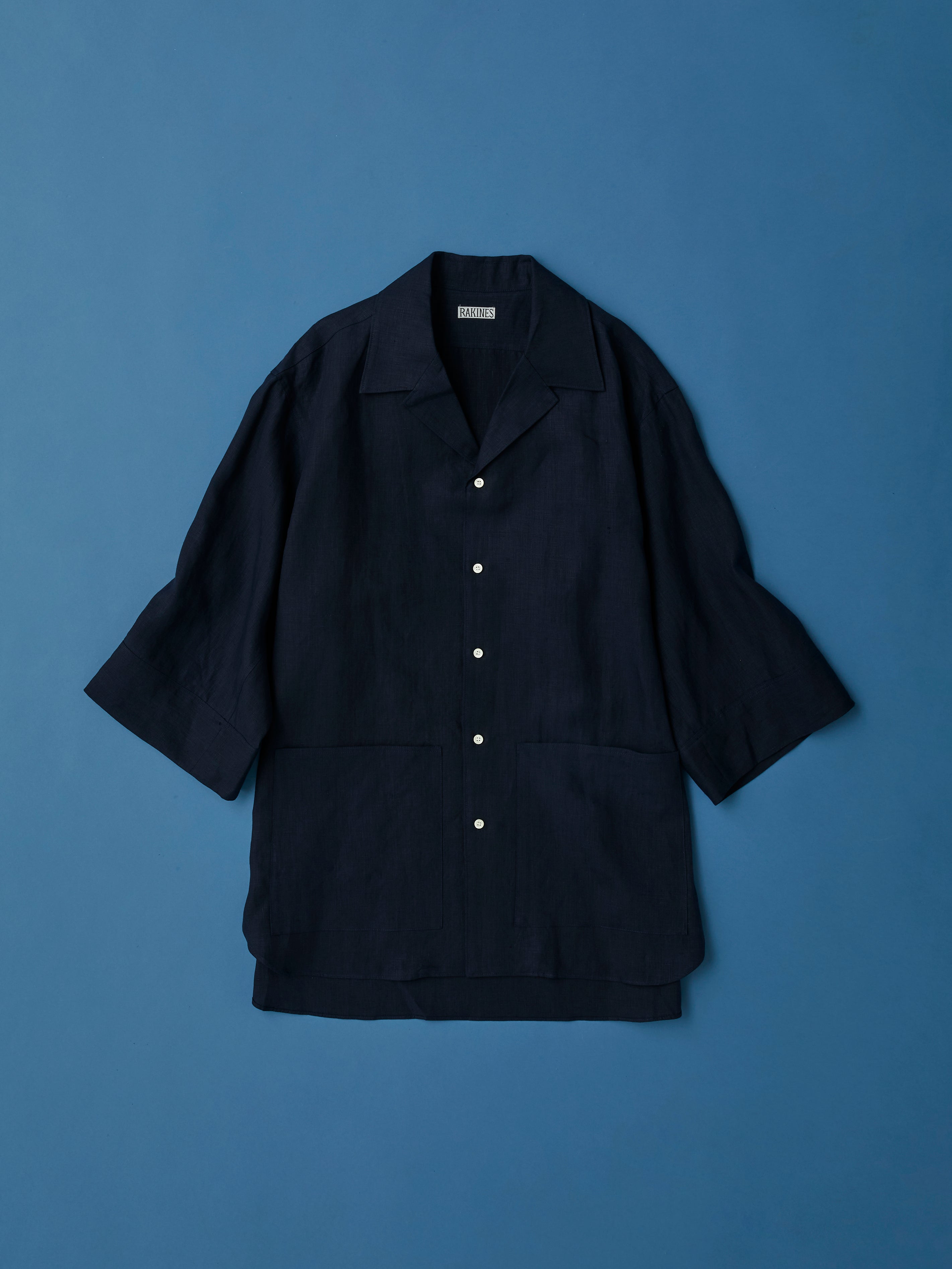 High count fine linen Open collar shirt（Navy blue）