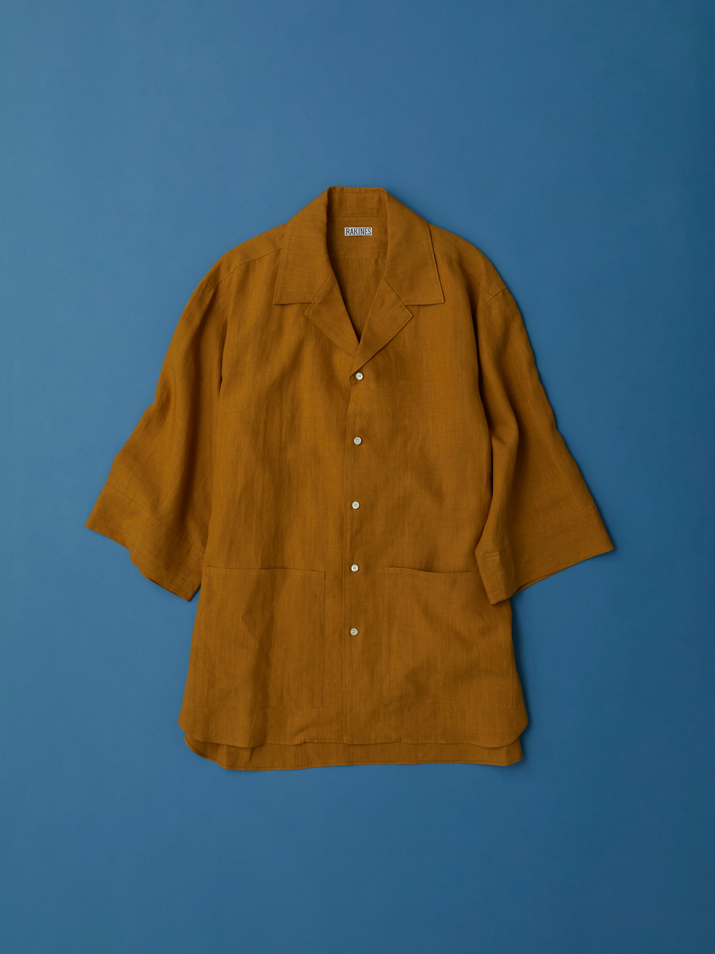 High count fine linen Open collar shirt（Marigold）