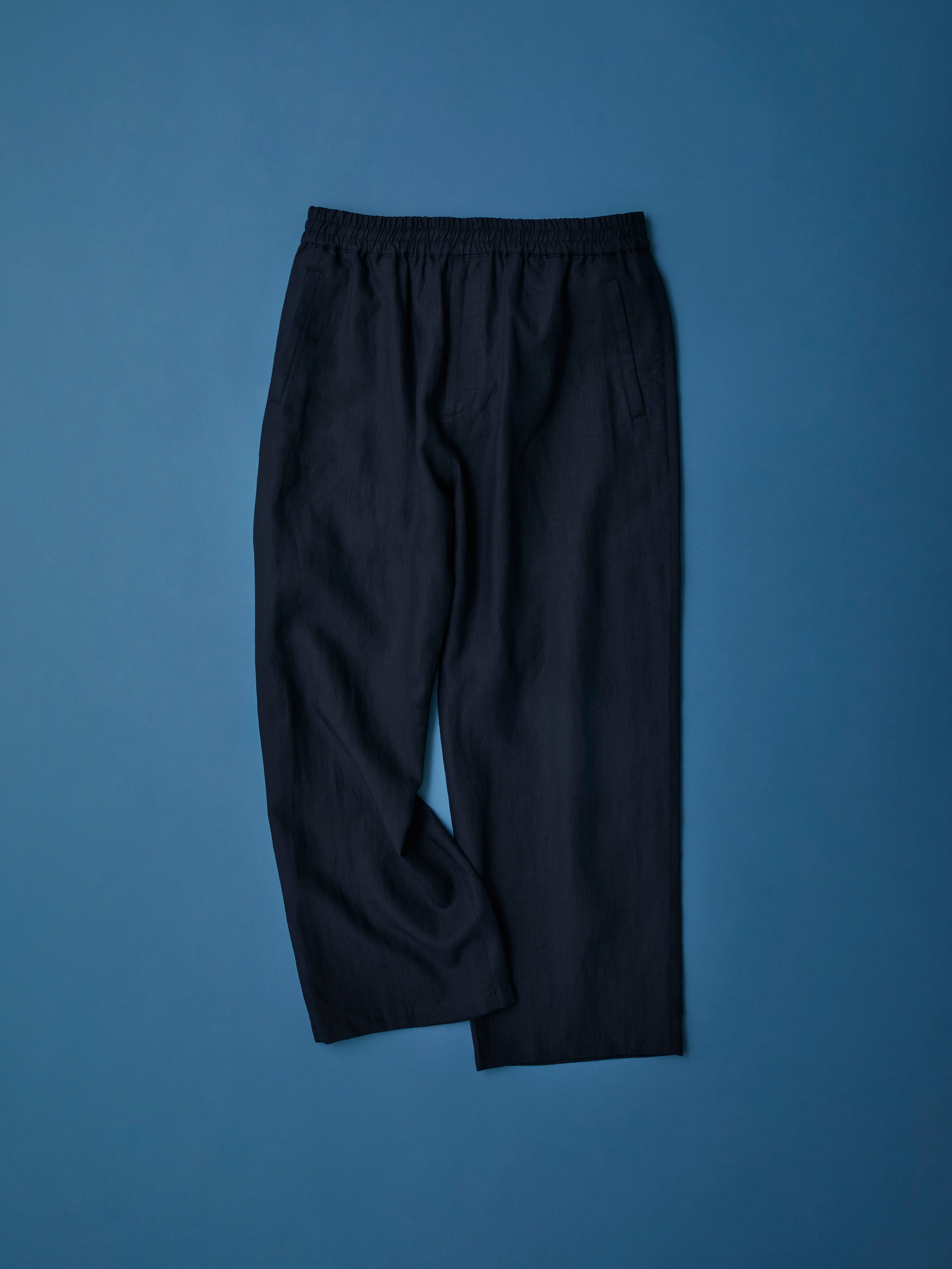 High count fine linen Bulky easy pants（Navy blue）