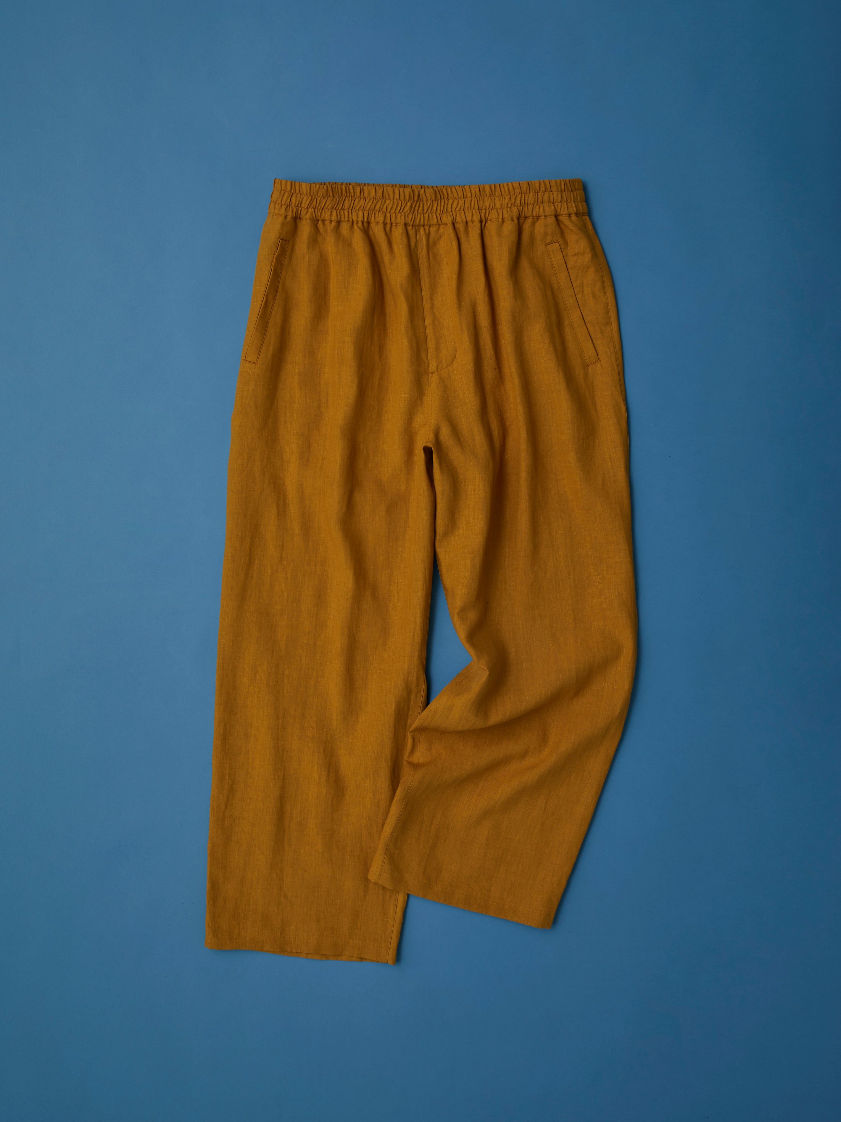High count fine linen Bulky easy pants（Marigold）