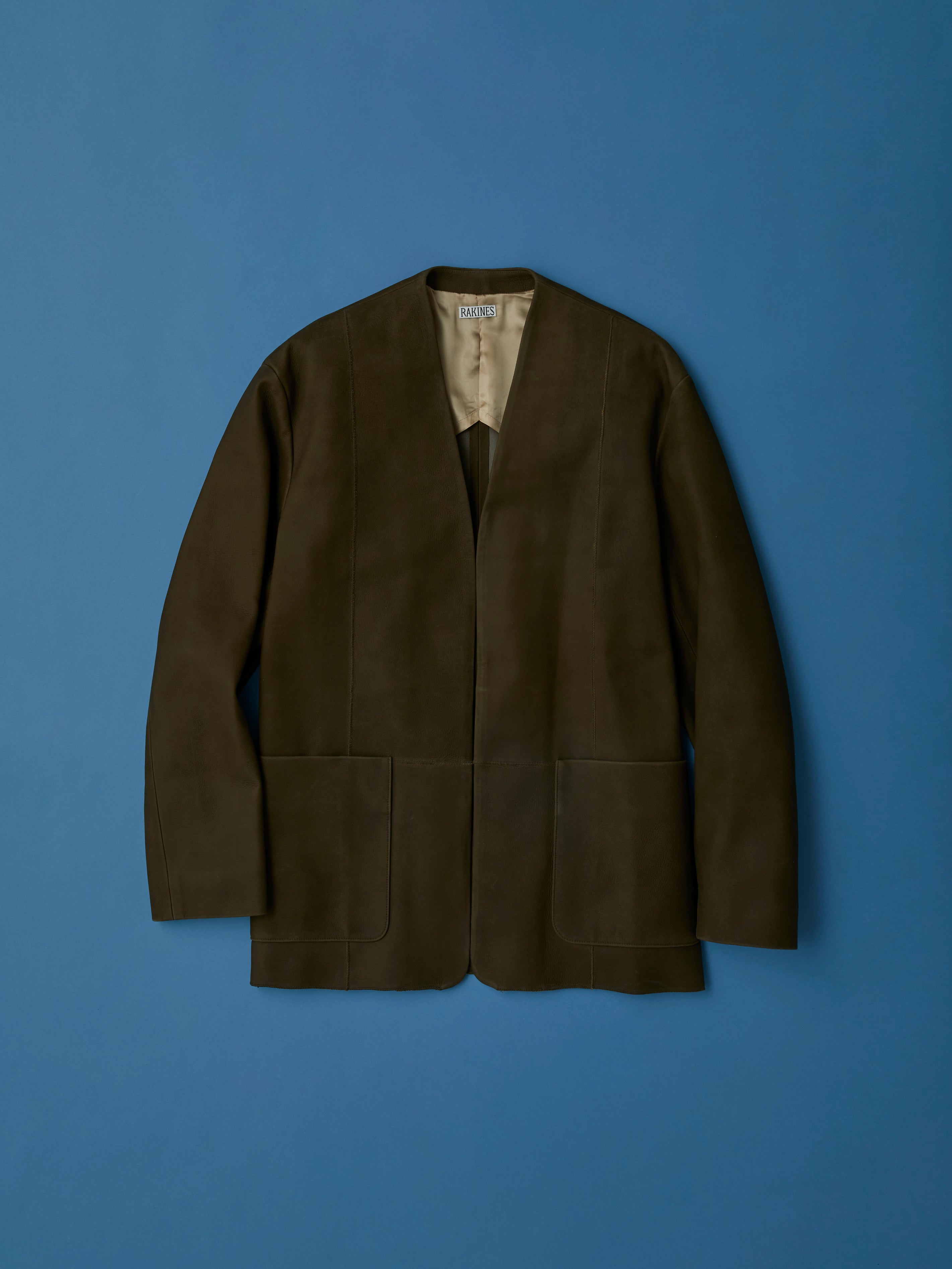 Entrefino lamb leather  Collar less jacket（Smooth brown）